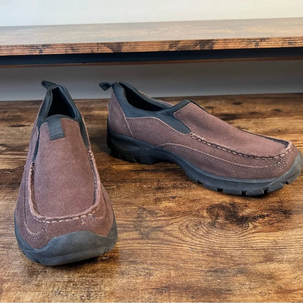 Lands End Suede Shoes Brown Slip On Rugged Sole Casual Men's 8